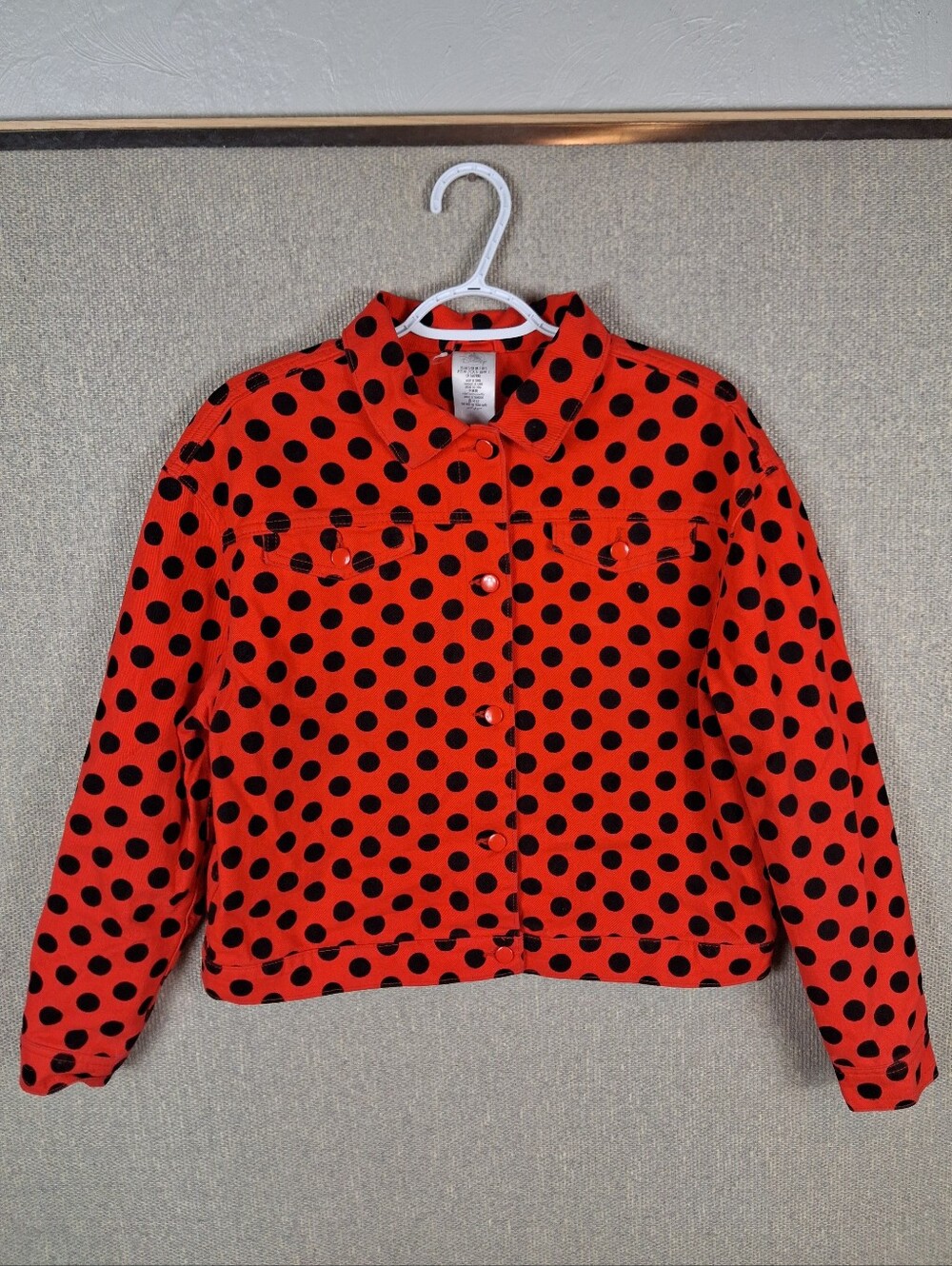 Disney Parks Minnie Mouse Trucker Jacket Size Small Red Black Polka Dot Denim